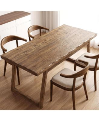 63" Farmhouse Solid Wood Dining Table,Rectangular Wave Edge