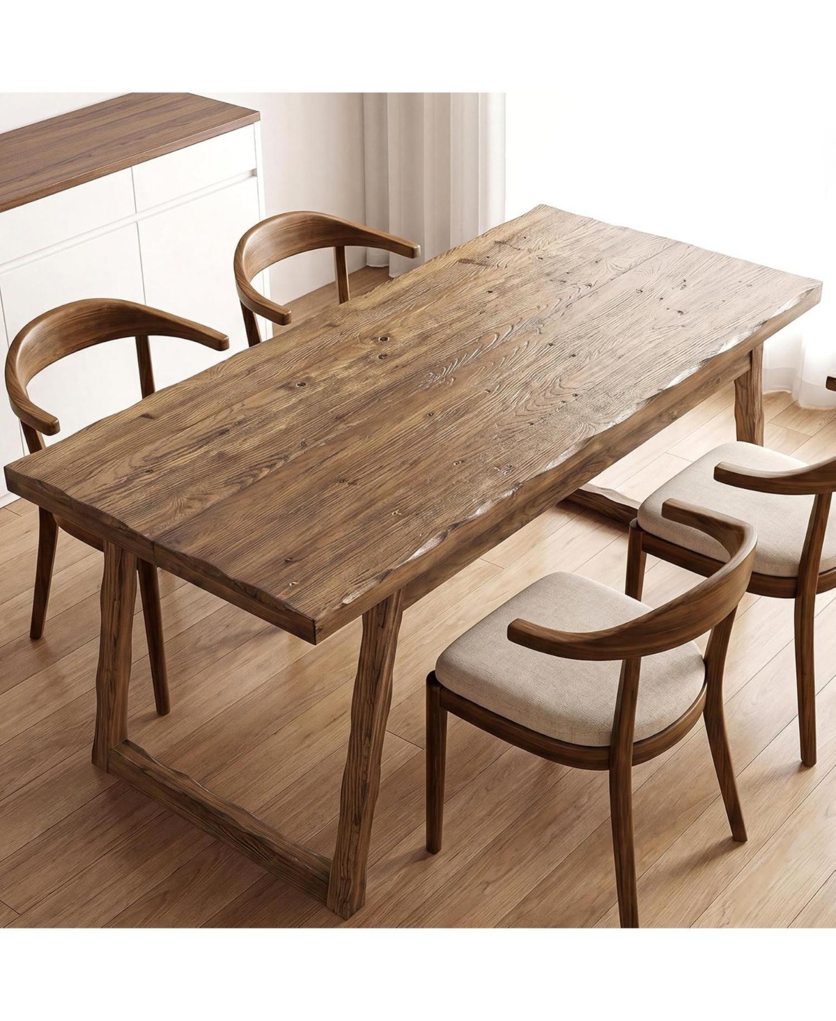 Tribesigns 63" Farmhouse Solid Wood Dining Table,Rectangular Wave Edge - Brown