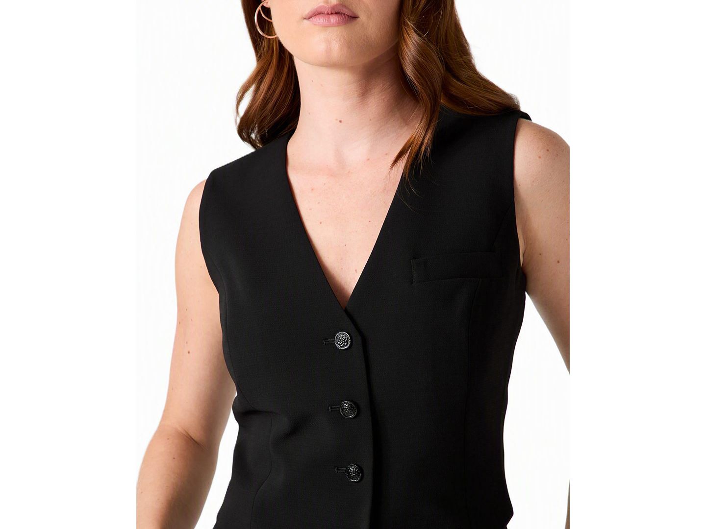 Женский жилет GUESS Theoline Perfect Plunging V-Neck Tailored Button-Front Sleeveless, цвет: Угольно-чёрный — фото 3