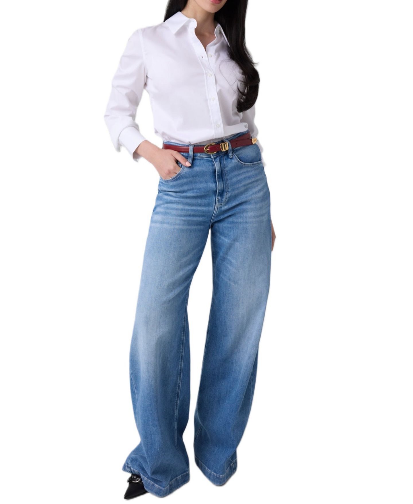 Женские джинсы GUESS Bellagio High-Rise Wide-Leg Stretch Denim Jeans, цвет: Twin Light — фото 5