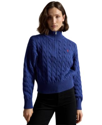 Women's Cable-Knit Cotton Quarter-Zip Sweater