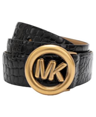MICHAEL Antique Gold-Tone Buckle Leather Belt