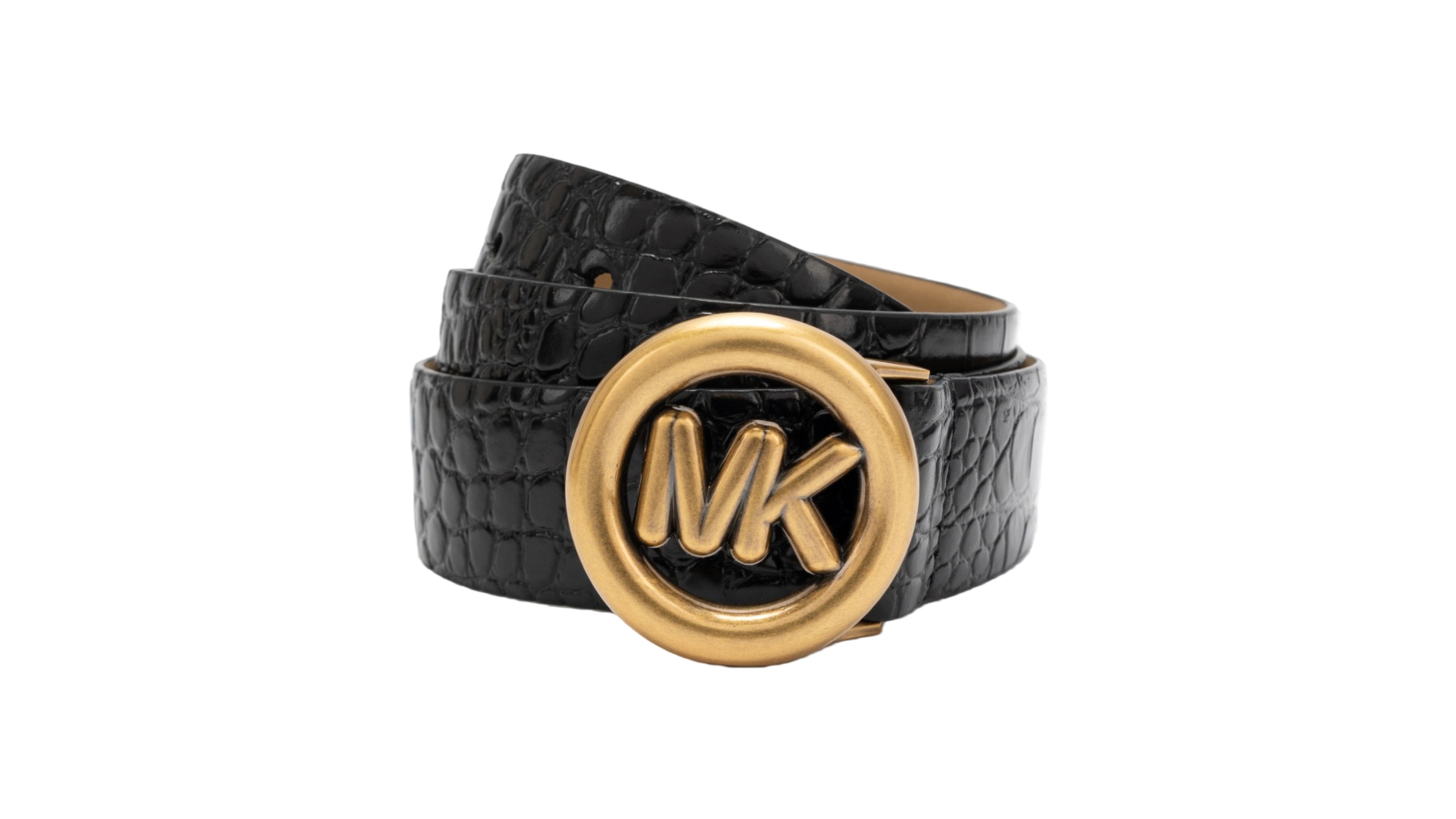 Michael Kors Antique Gold-Tone Buckle Leather Belt