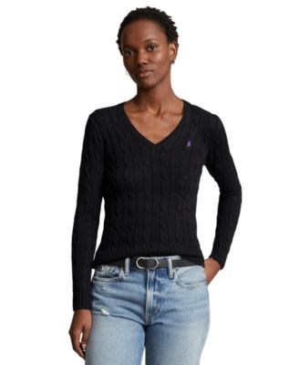 Women's Cable-Knit Cotton V-Neck Sweater