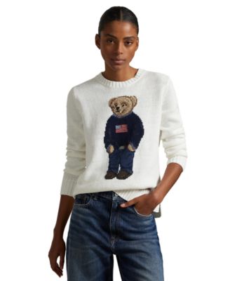 Women's Polo Bear Linen-Cotton Crewneck Sweater