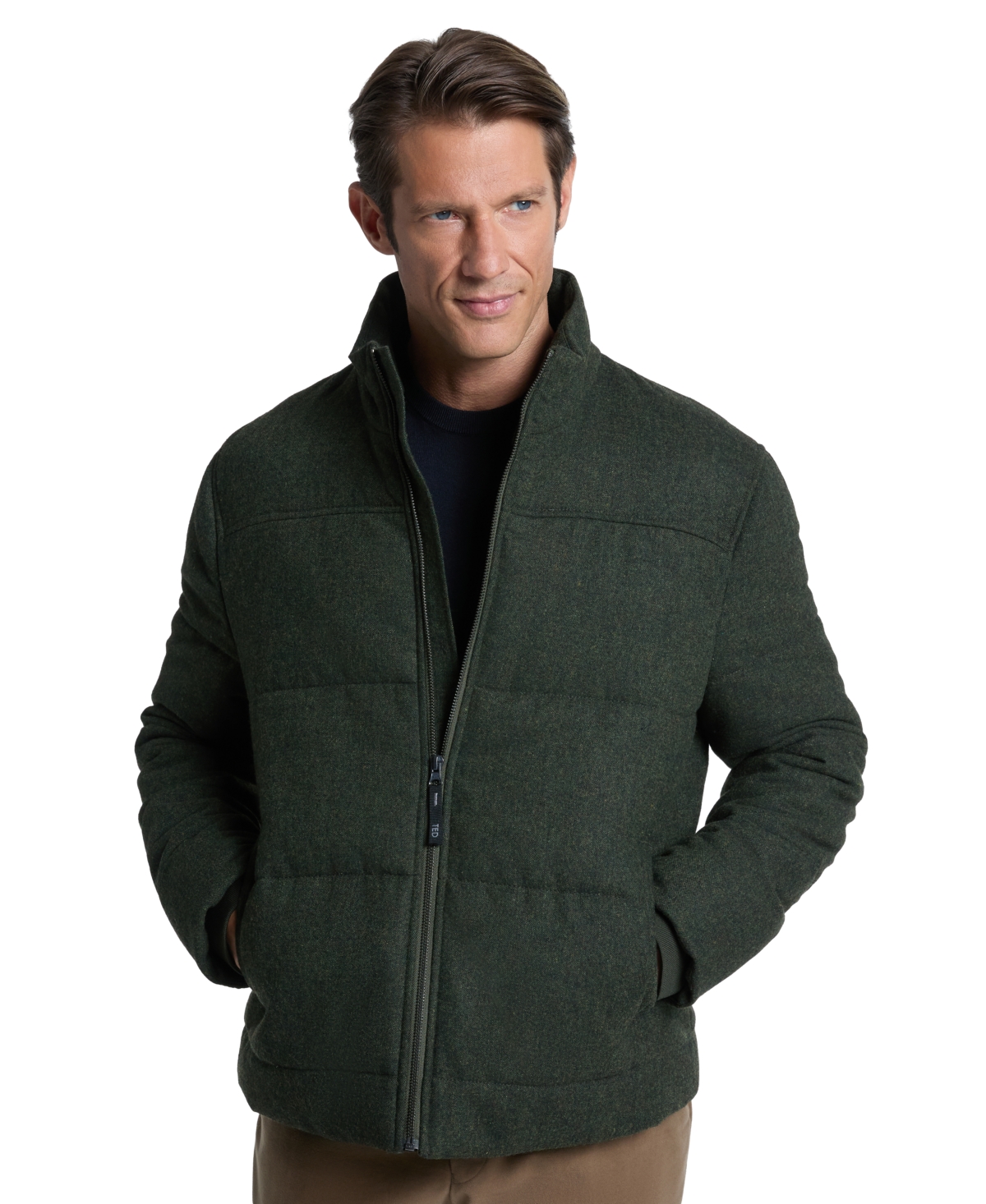 Ted By Ted Baker Men's Quilted Stand Collar Flannel Jacket In Olive
