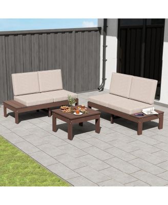 3-Piece Patio Conversation Set, HDPE Sectional Sofa and Coffee Table for Deck