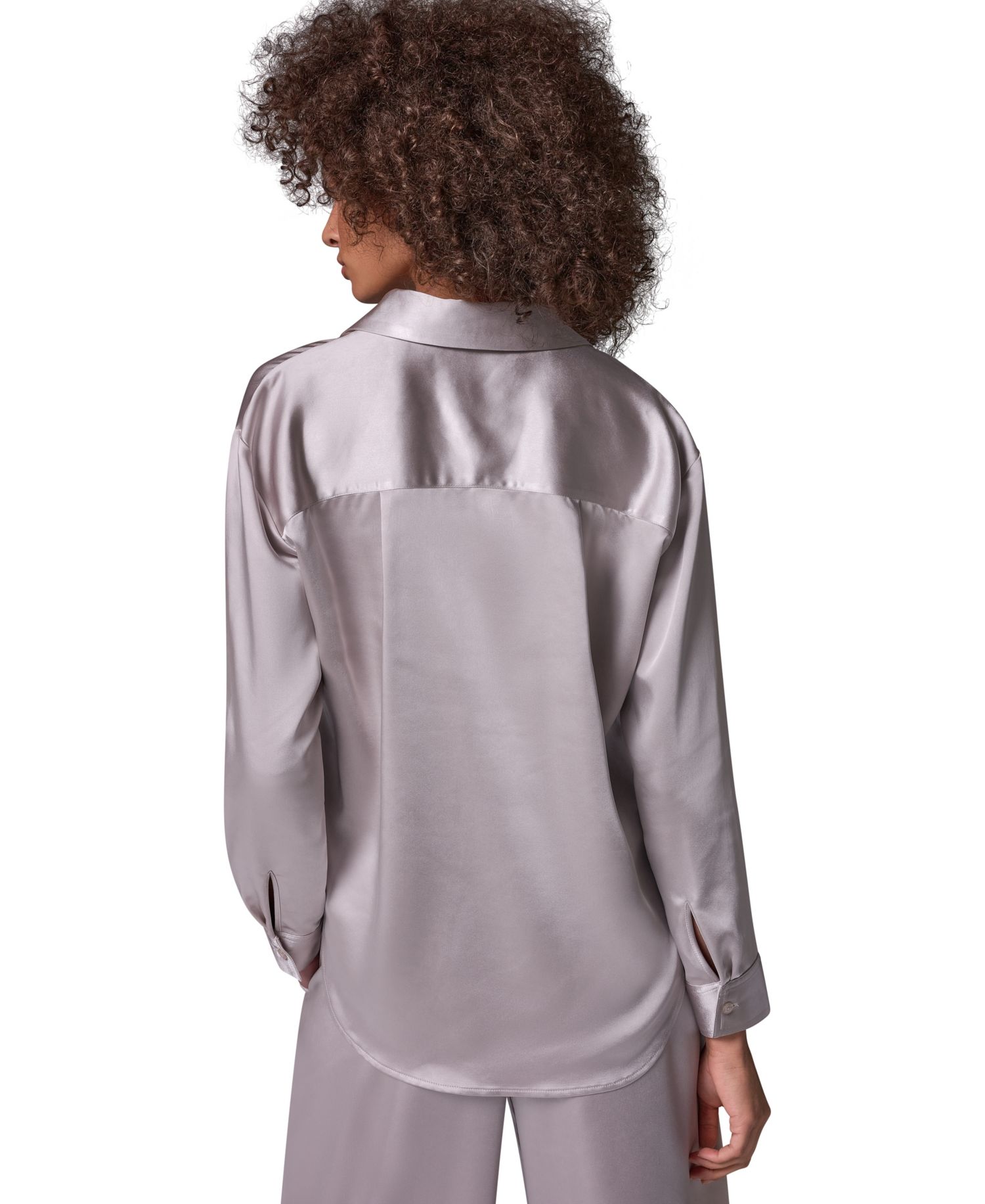 Women's Satin Long-Sleeve Button-Down Blouse