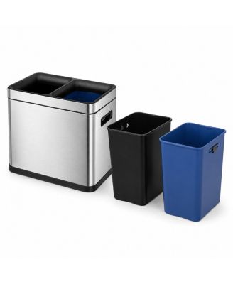 8 Gallon Stainless Steel Commercial Open Top Trash Can with Dual Compartments