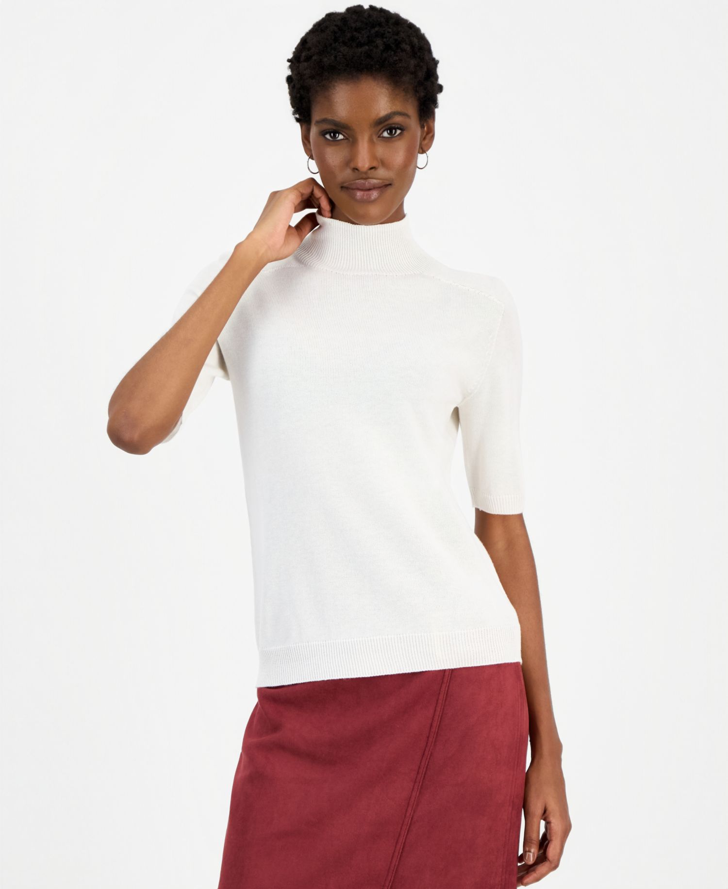 Women's Aiden Mock-Neck Short-Sleeve Lightweight Wool-Blend Sweater, Macy's Exclusive