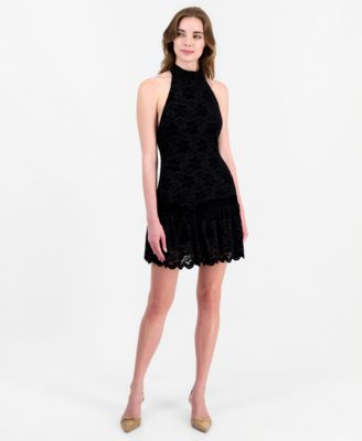 Women's Astoria Velvet Halter Floral-Print Mini Dress