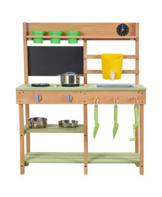 Outdoor Wooden Dual-Stove 12-Piece Mud Kitchen Set, Ages 3+