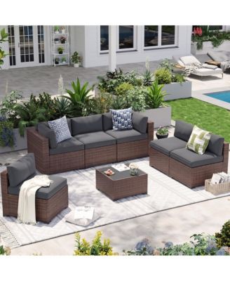 7-Piece Wicker Patio Furniture Set, Outdoor Sectional Sofa with Thick Cushions for Backyard Garden Poolside
