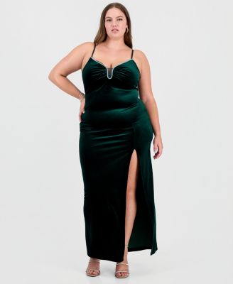 Plus Size Velvet Jeweled Spaghetti-Strap Gown