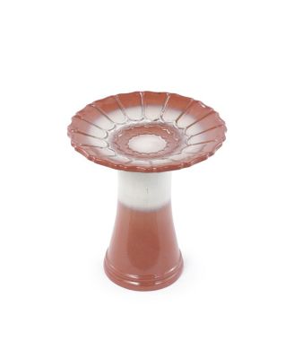 Handmade Glazed Ceramic Bird Bath - 17" Scalloped Tray and 18" Pedestal Base, Gradient Glaze, Outdoor Bird Feeder for Yard Lawn