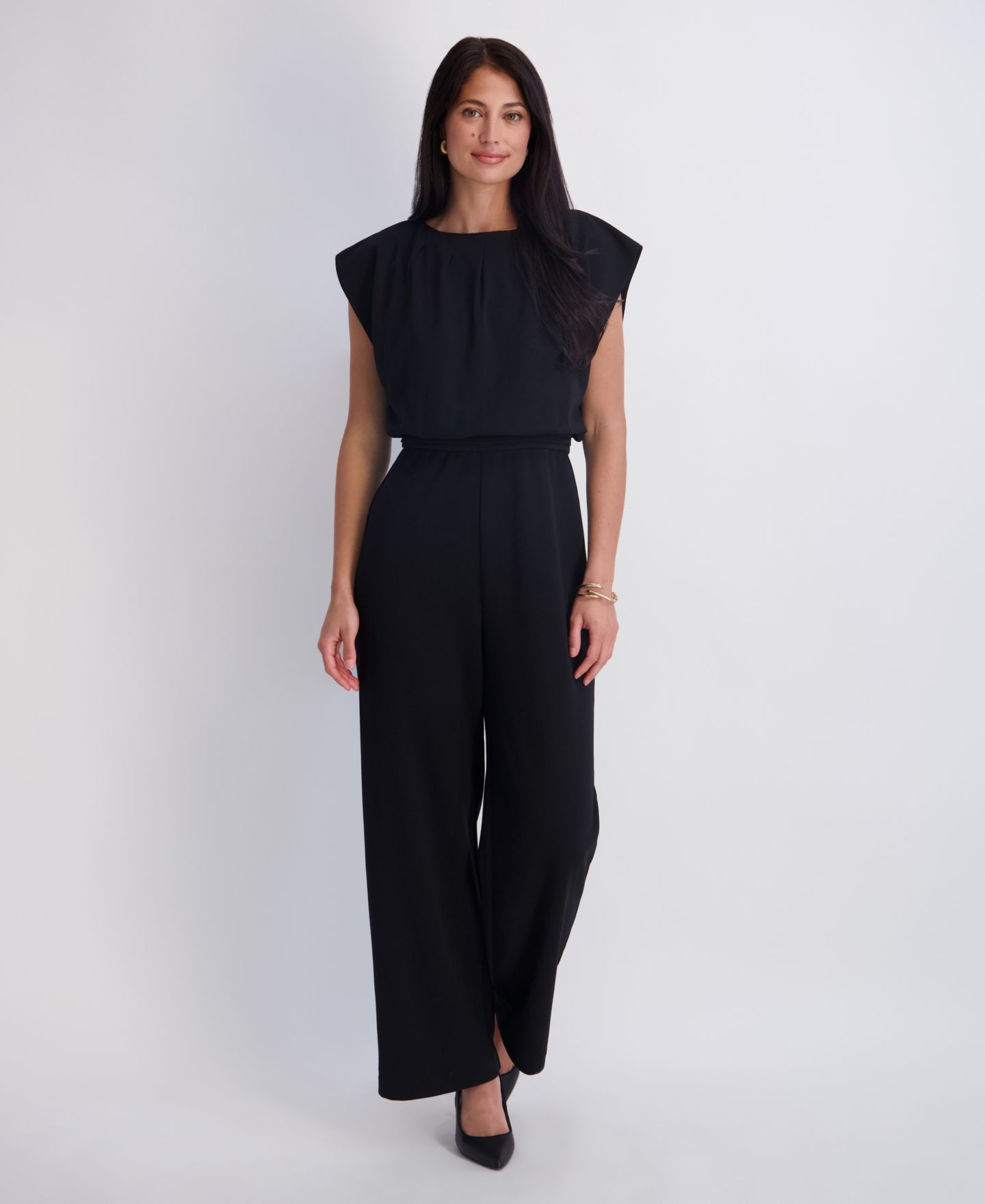 Женский комбинезон Kensie Crepe Scuba Wide-Leg Cap-Sleeve Business Casual Jumpsuit, цвет: Чёрный — фото 2