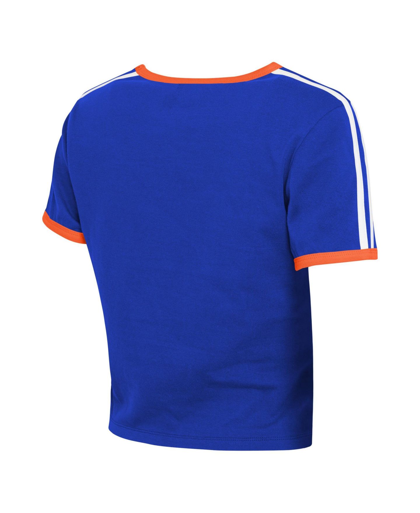 Женская футболка WEAR by Erin Andrews Royal Denver Broncos Cropped Throwback Ringer Baby T-Shirt — фото 2