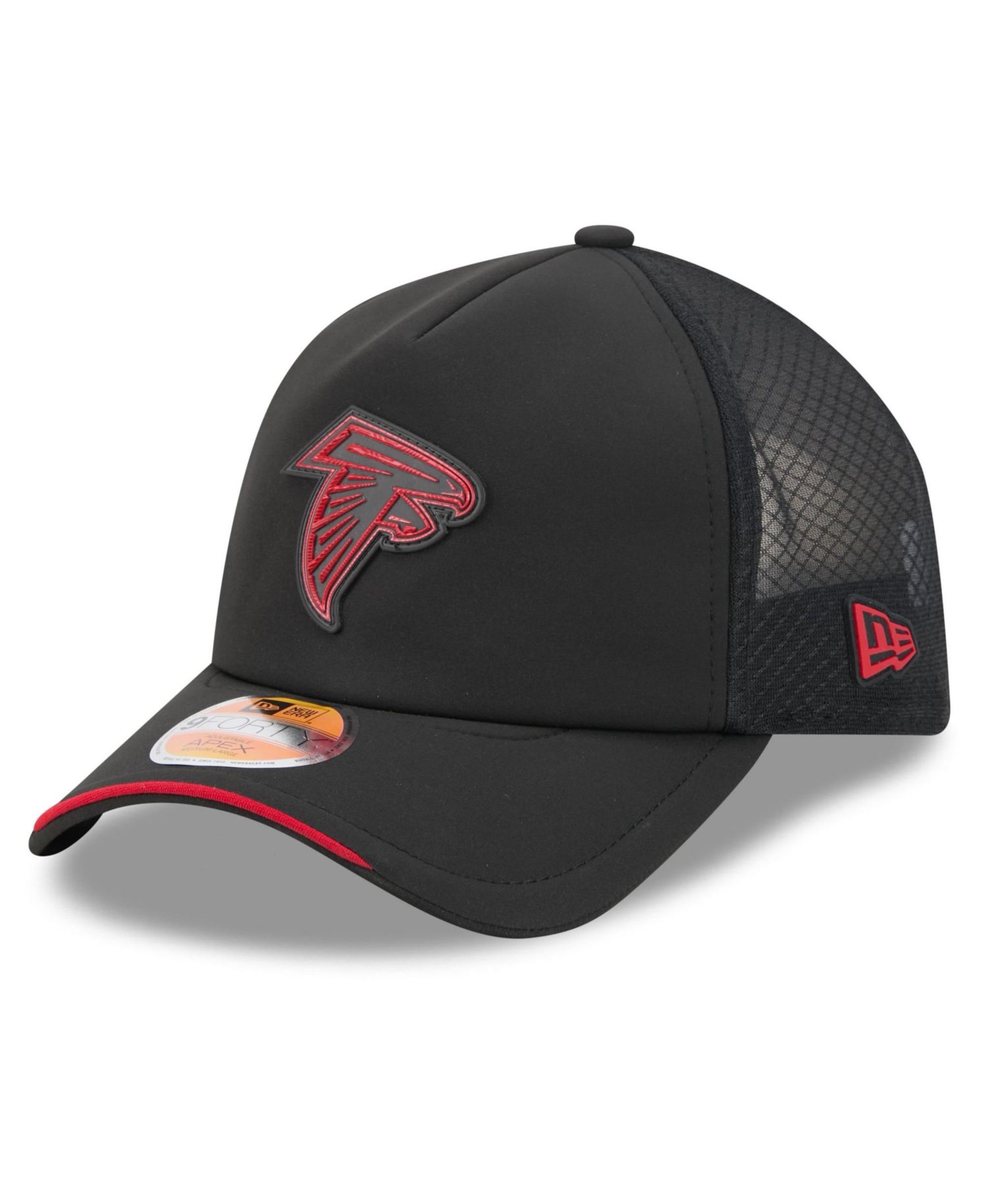 Men's Black Atlanta Falcons 2026 Sideline Apex 9FORTY Adjustable Trucker Hat