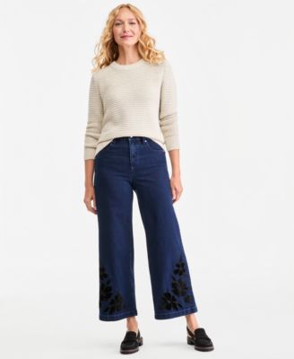 Women's Embellished High-Rise Wide-Leg Jeans