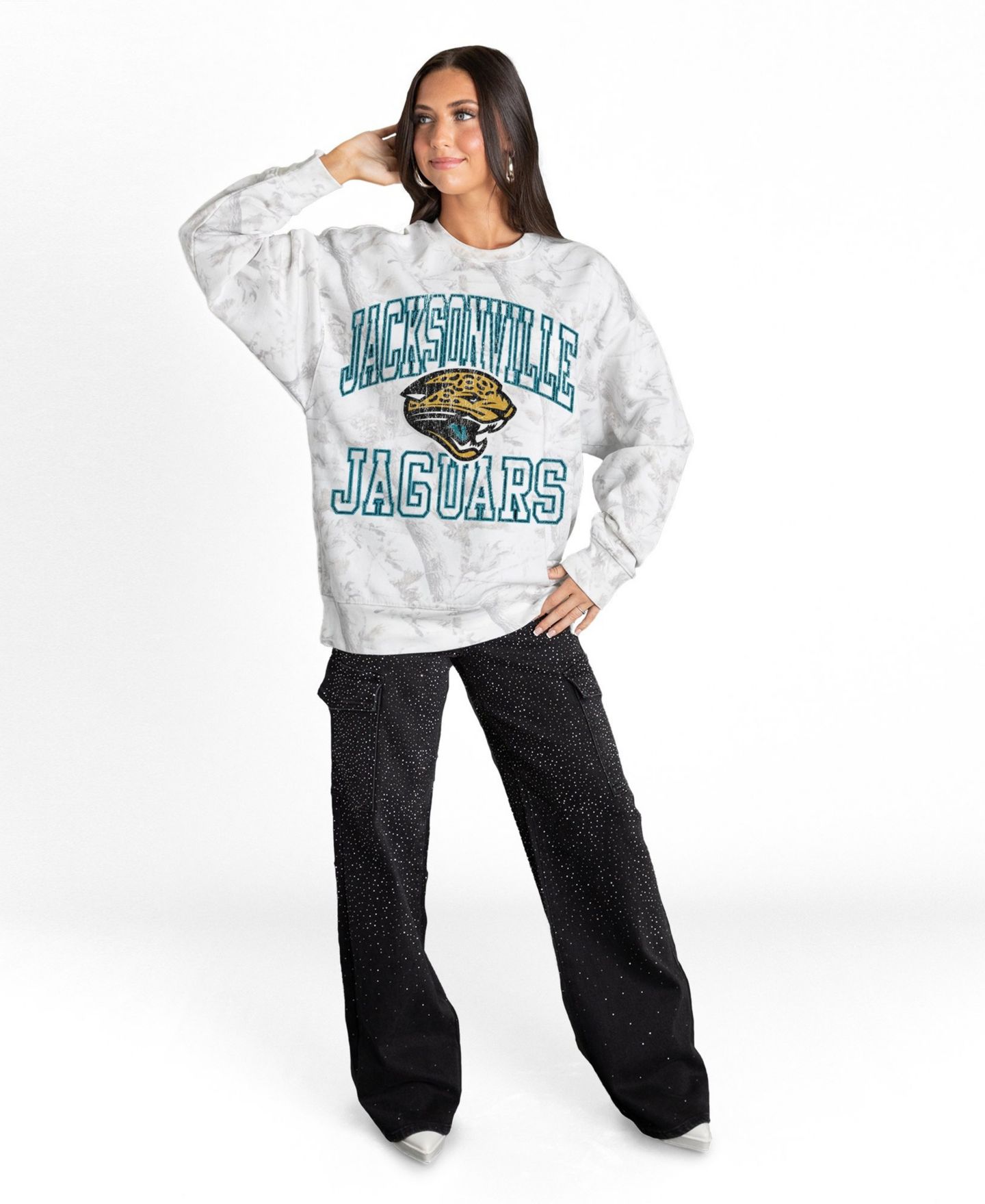 Женская толстовка Gameday Couture Arctic Camo Jacksonville Jaguars Whiteout Oversized Premium Fleece — фото 4