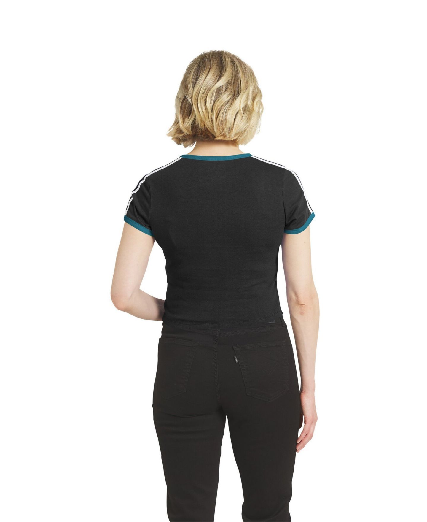 Женская футболка WEAR by Erin Andrews Black Jacksonville Jaguars Cropped Throwback Ringer Baby T-Shirt — фото 4