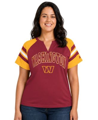 Women's Burgundy Washington Commanders Plus Size Game On Notch Neck Raglan T-Shirt