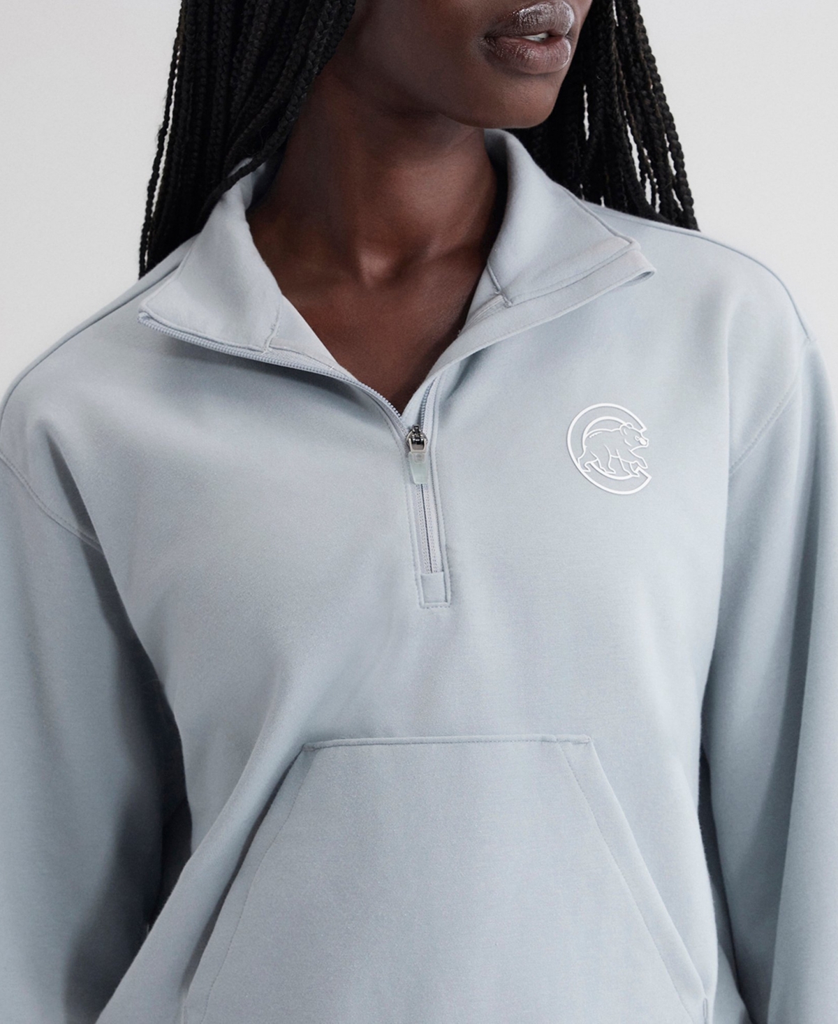 Fanatics Women's Gray Chicago Cubs Oversized Clutch Tri-Blend Half-Zip Pullover Sweatshirt