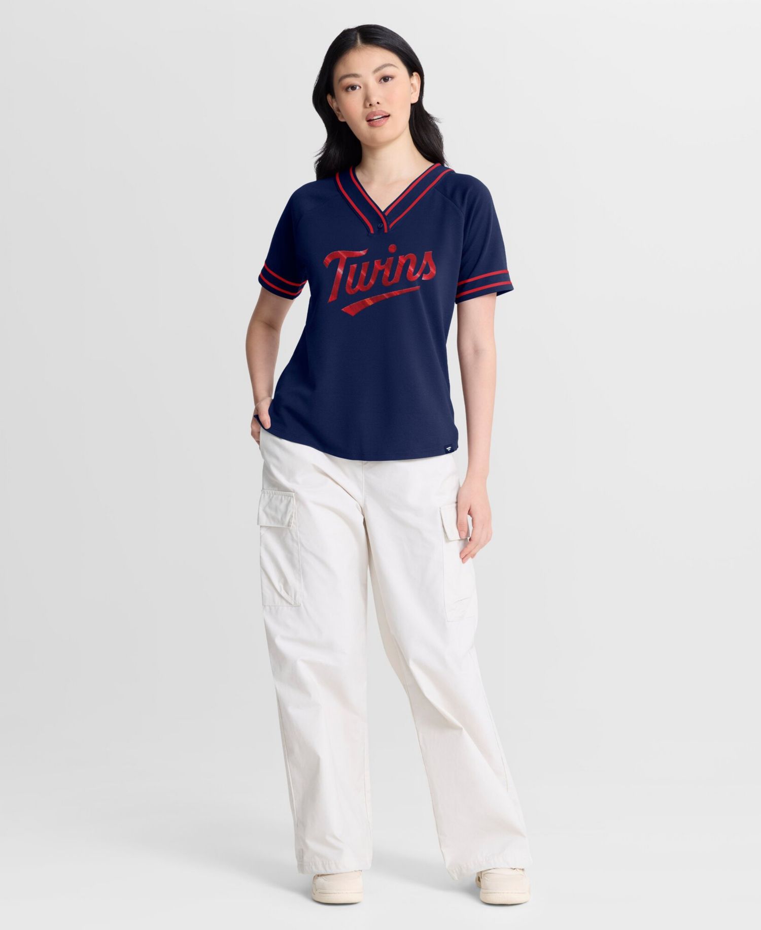 Women's Navy Minnesota Twins Diva Race Ahead Raglan V-Neck T-Shirt