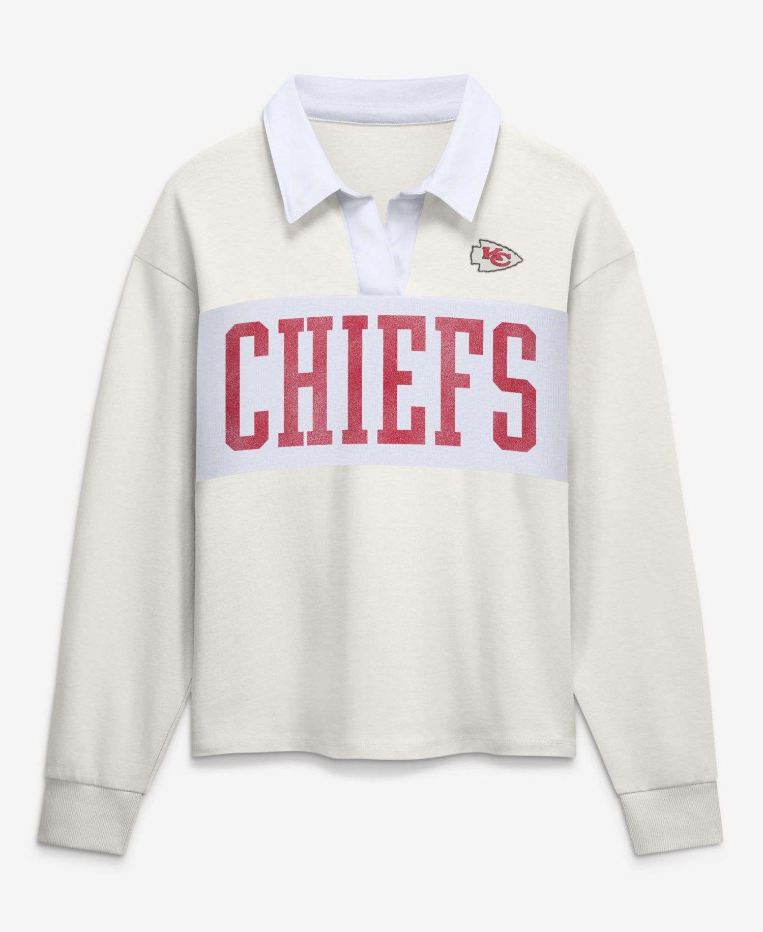 Women's Cream Kansas City Chiefs Heritage Play Action Rugby Long Sleeve Polo Shirt
