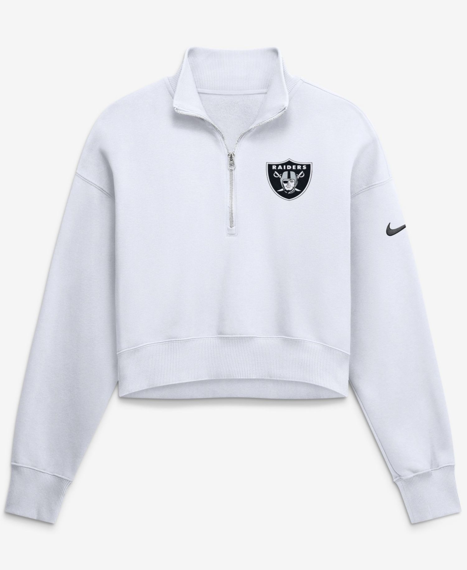 Women's White Las Vegas Raiders Oversized Phoenix Fleece Cropped Quarter-Zip Sweatshirt