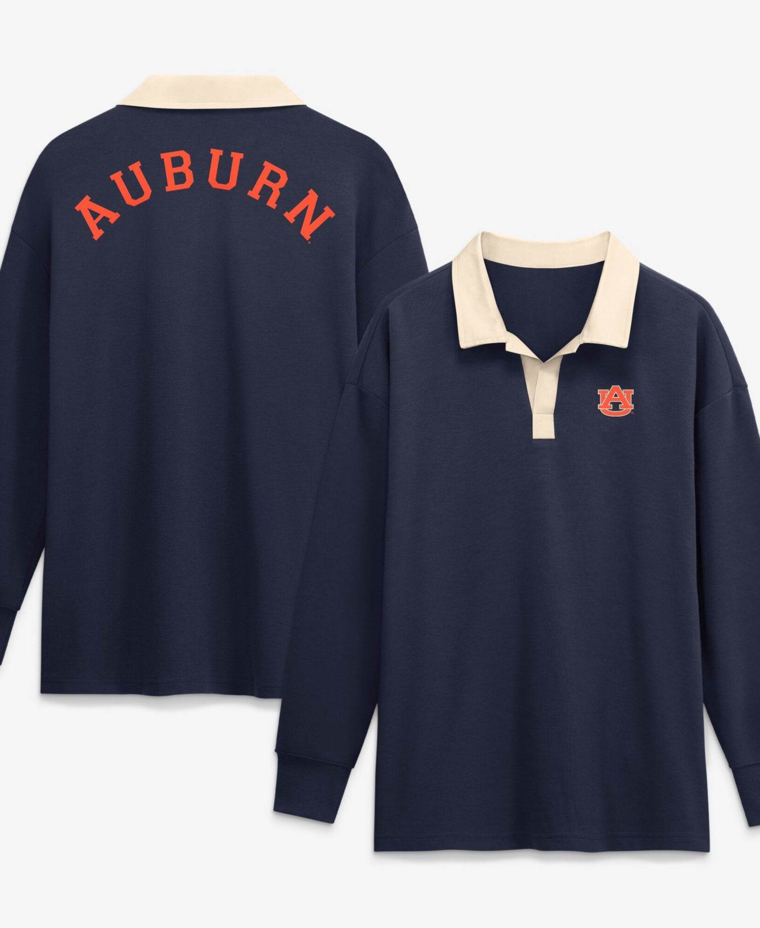 Women's Navy Auburn Tigers Oversized Essential Dri-FIT Long Sleeve V-Neck Polo Shirt