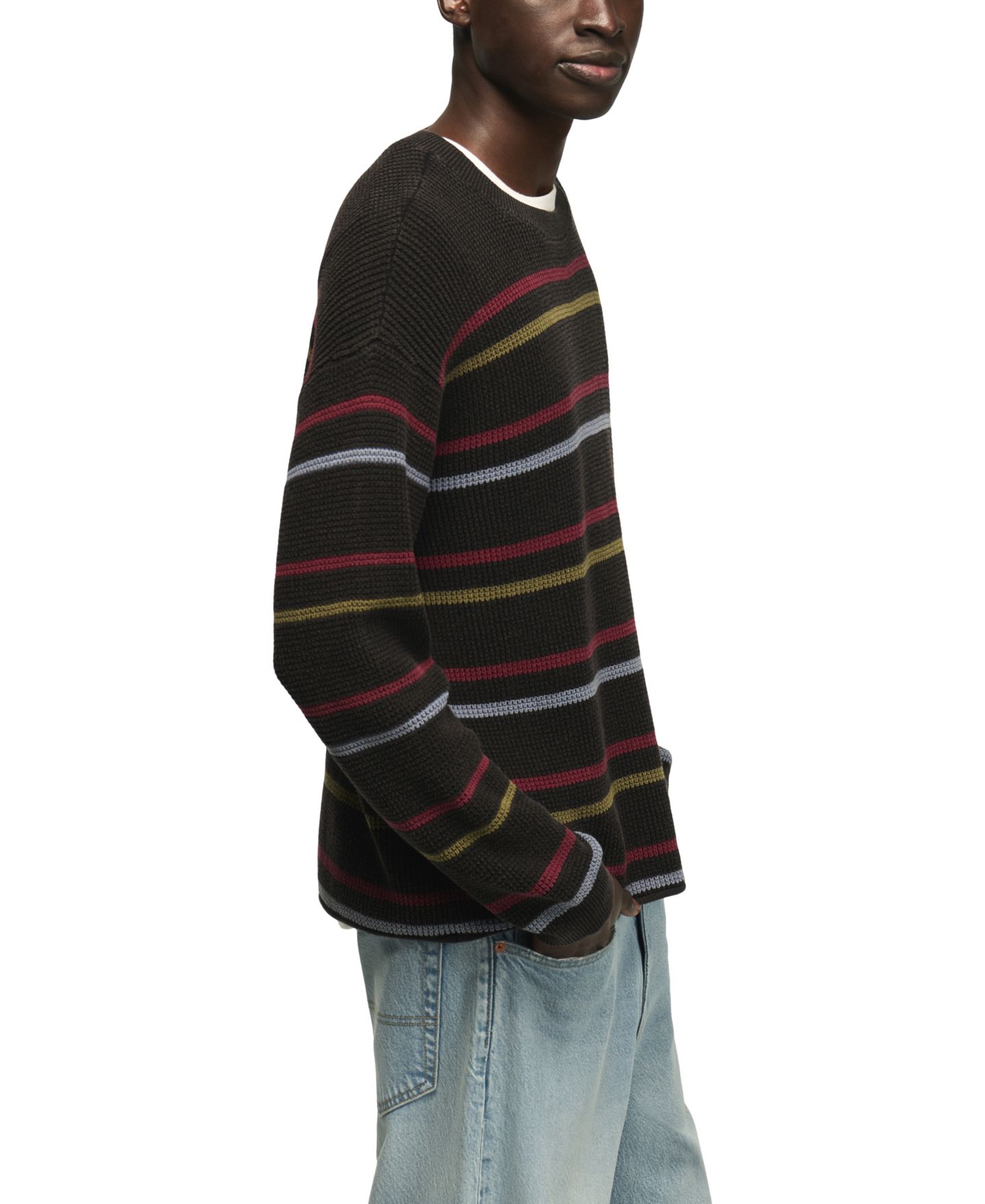Мужской свитер Lucky Brand Striped Waffle-Knit Crewneck, цвет: Caviar — фото 2