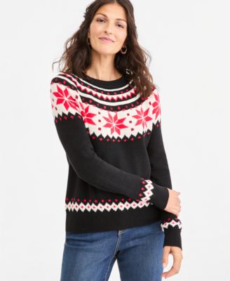 Petite Whimsy Snowflake Fair Isle Pullover Cotton-Blend Crewneck Sweater, Macy's Exclusive