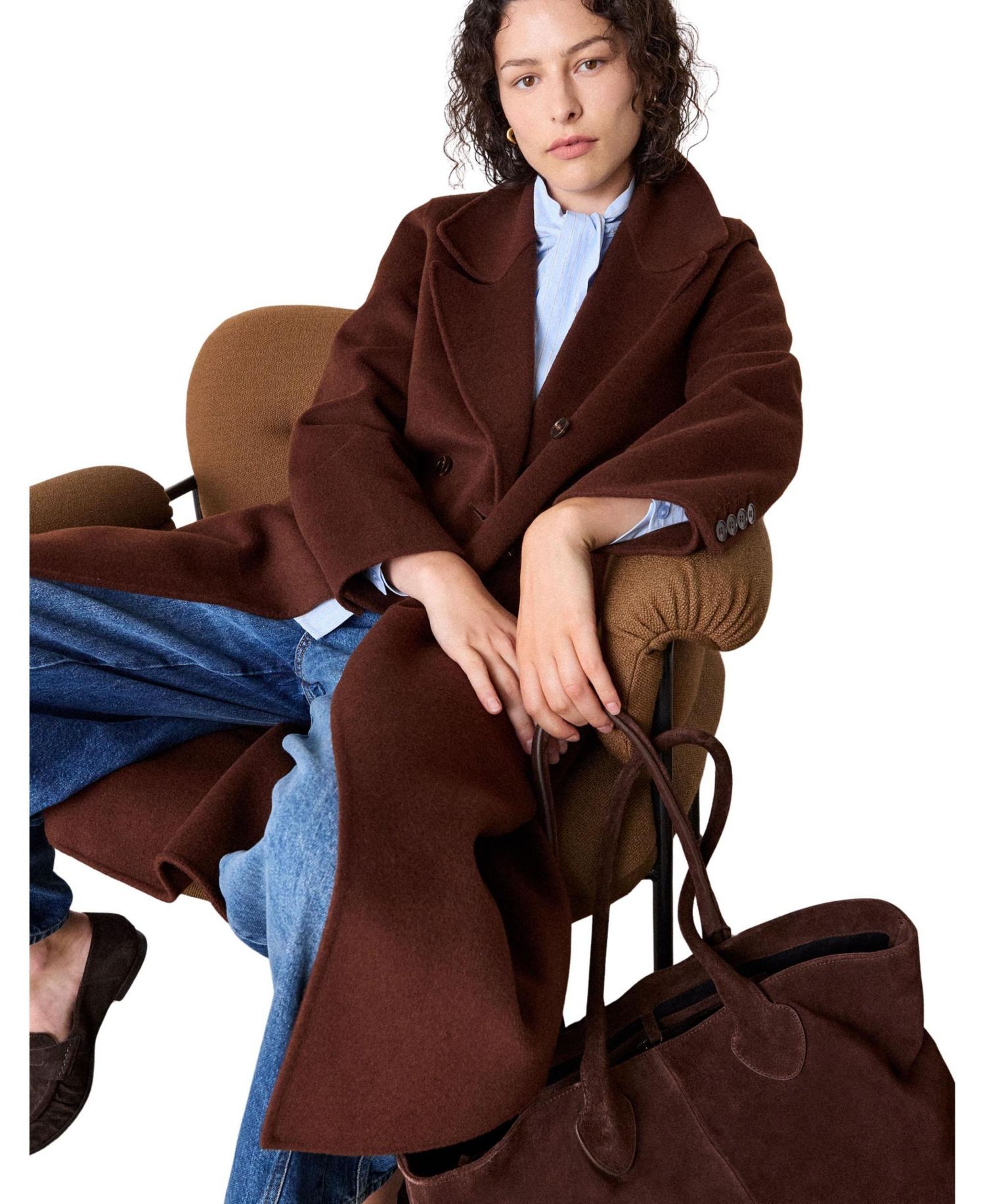 Women's Double-Breasted Midi Relaxed Coat