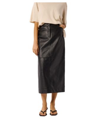 Women's Panelled Leather Midi Skirt