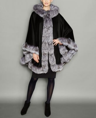 The Fur Vault - Fox-Fur-Trim Wool-Blend Cape
