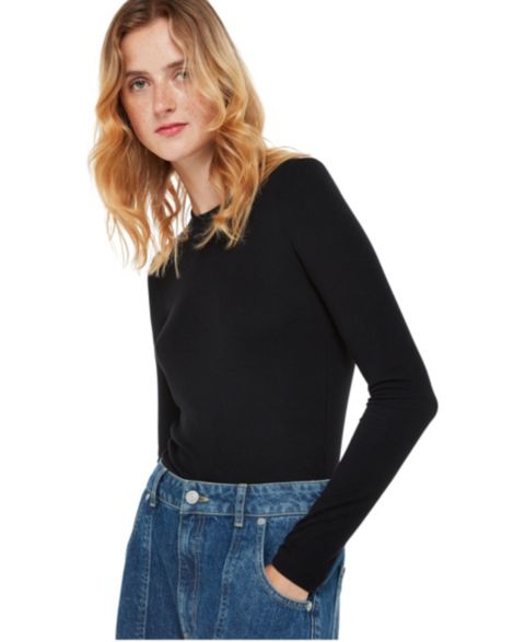 Женский топ Whistles Essential Long-Sleeve Crewneck, цвет: Чёрный