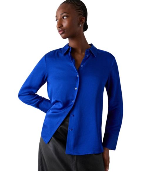 Женская рубашка Whistles Satin Collared, цвет: Синий