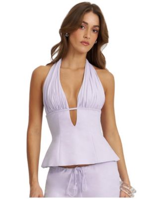 Women's Quinzella Linen Plunging Halter Neck Top