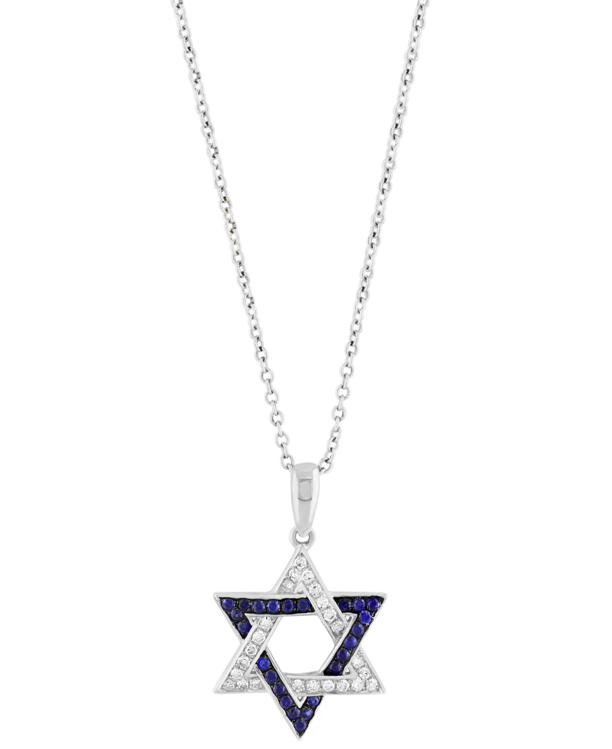 Effy Sapphire (1/6 ct. t.w.) & Diamond (1/8 ct. t.w.) Star Of David Pendant Necklace in 14k Gold, 18" + 1" extender - White Gold/Sapphire