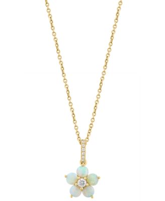 Opal (5/8 ct. t.w.) & Diamond (1/10 ct. t.w.) Pendant Necklace in 14k Yellow Gold