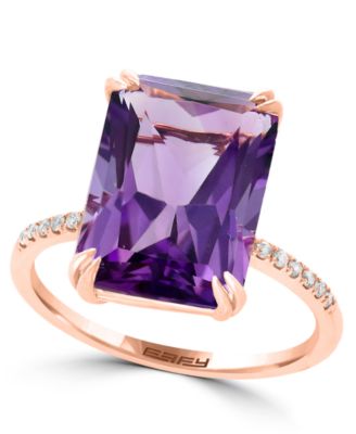 Amethyst (7-1/6 ct. t.w.) & Diamond (1/20 ct. t.w.) Ring in 14k Rose Gold (Also in Blue Topaz, Onyx, Green Amethyst, Citrine)