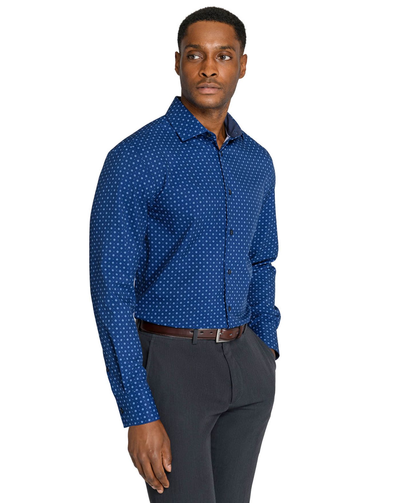 Мужская рубашка ConStruct Slim-Fit 4-Way Stretch Floral-Print Dress Shirt, цвет: Тёмно-синий с принтом — фото 4