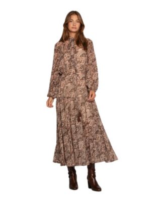 Women's Waterfall Printed Long-Sleeve Maxi Dress