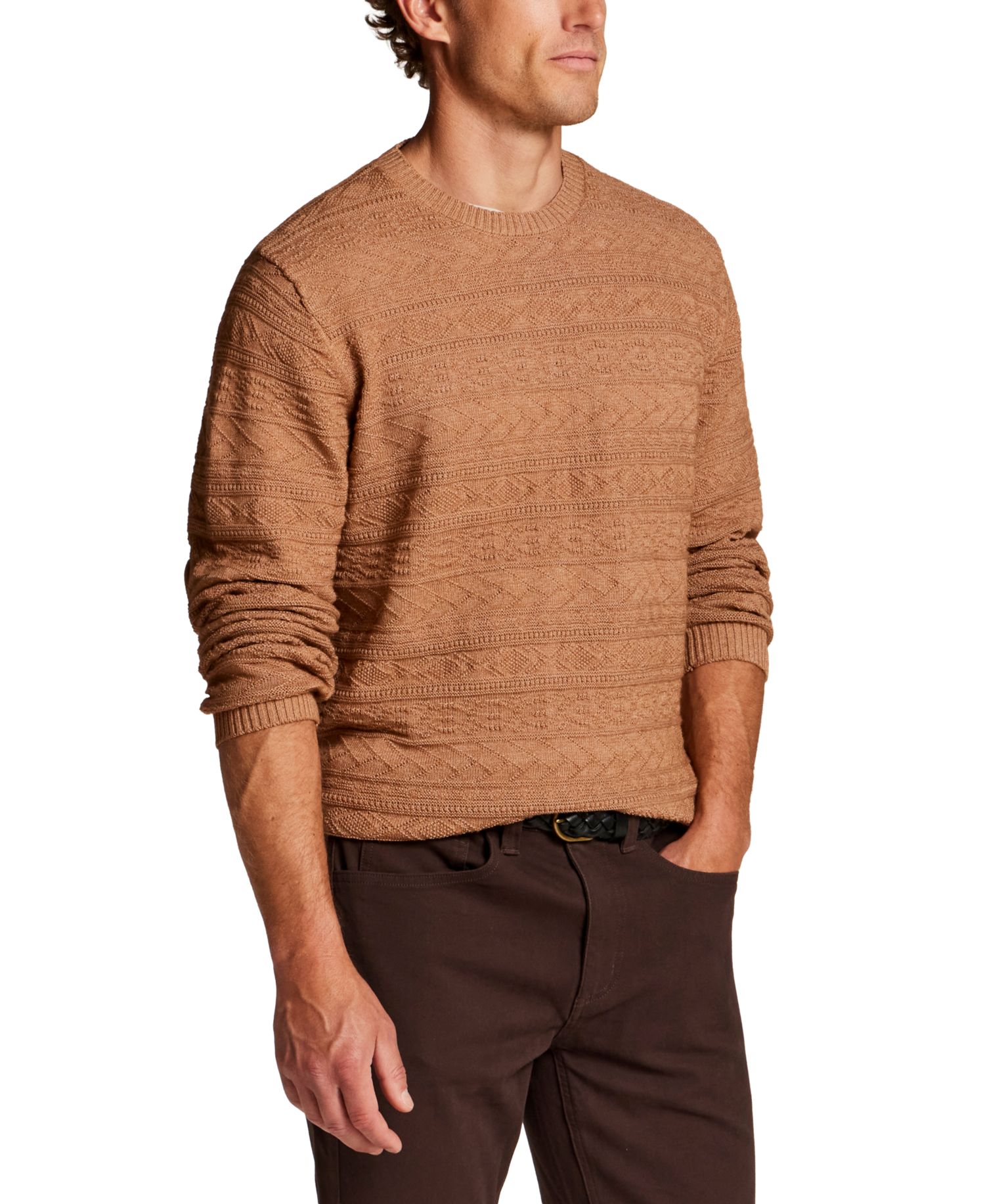Men's Textured Horizontal Pattern Crew Sweater
