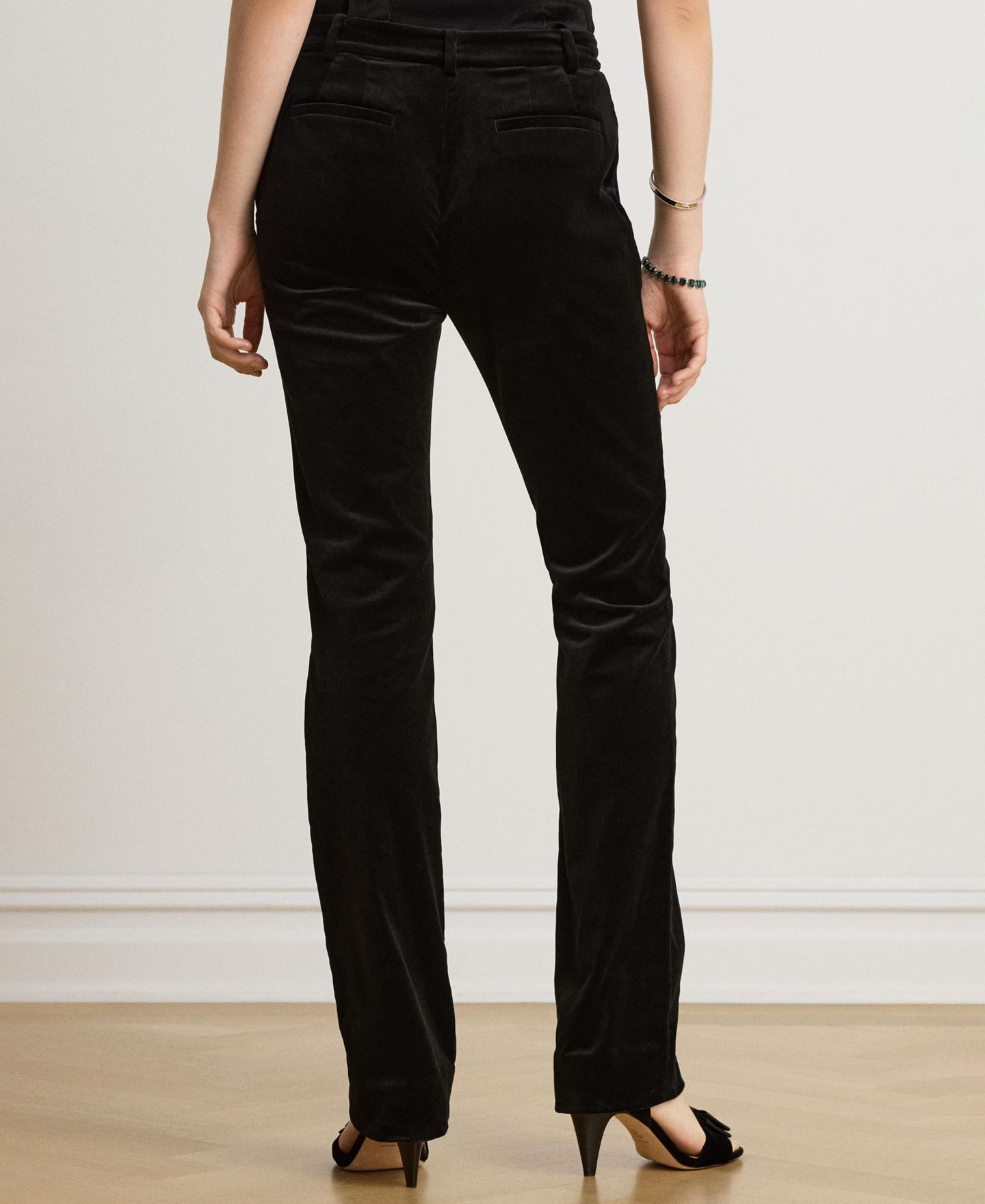 Женские брюки Lauren Ralph Lauren Stretch Velvet High-Rise Straight-Leg, цвет: Чёрный бархатный — фото 4