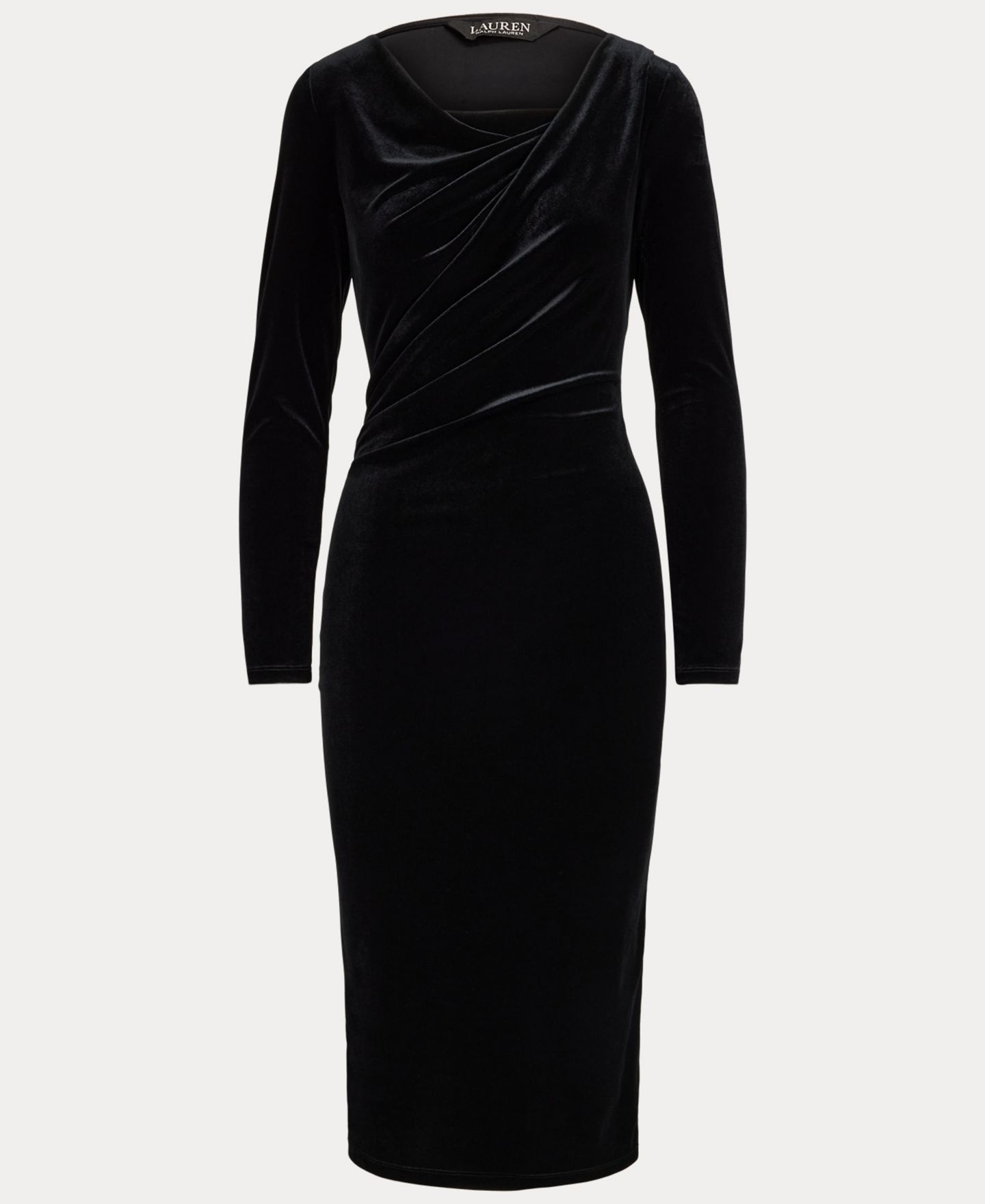 Женское платье Lauren Ralph Lauren Long-Sleeve Velvet Sheath, цвет: Чёрный бархатный — фото 5