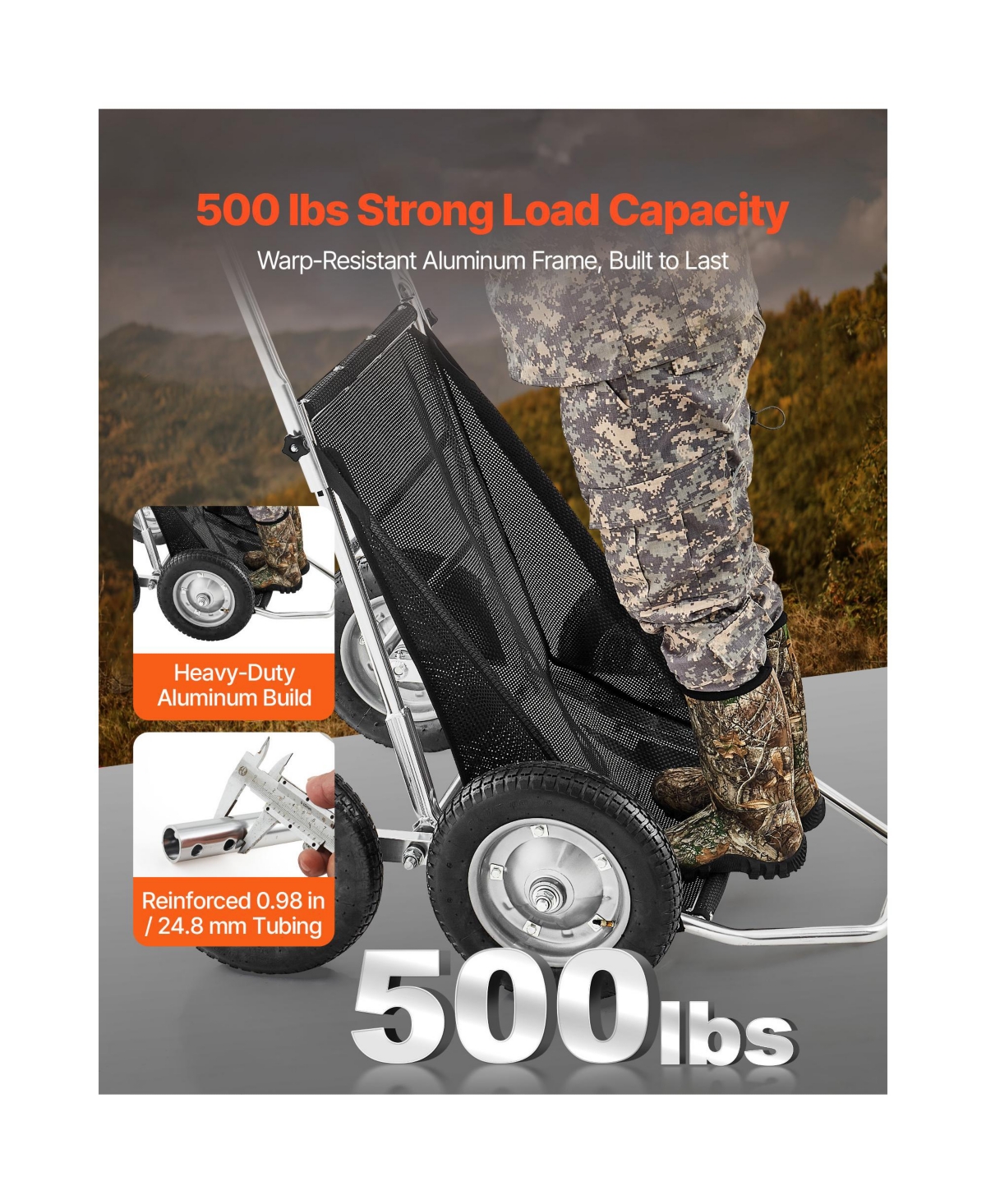 Sugift Folding All Terrain Game Cart with 14 Inch Shock Absorbing Tires and 500 Pound Capacity