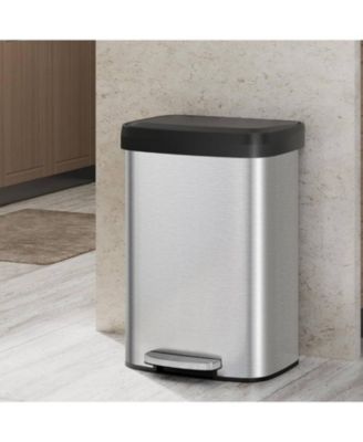 13 Gal Step-on Kitchen Stainless Steel Trash Can, Trash Bin with Soft-Close Lid