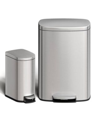 13 Gal+2.6 Gal Stainless Steel Step-On Garbage Bin Combo Set, Kitchen Trash Can for Kitchen
